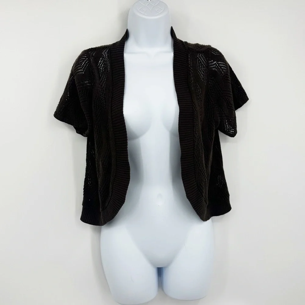 Vintage Y2K Brown Cropped Cardigan Size Medium Fairycore Whimsical Boho
